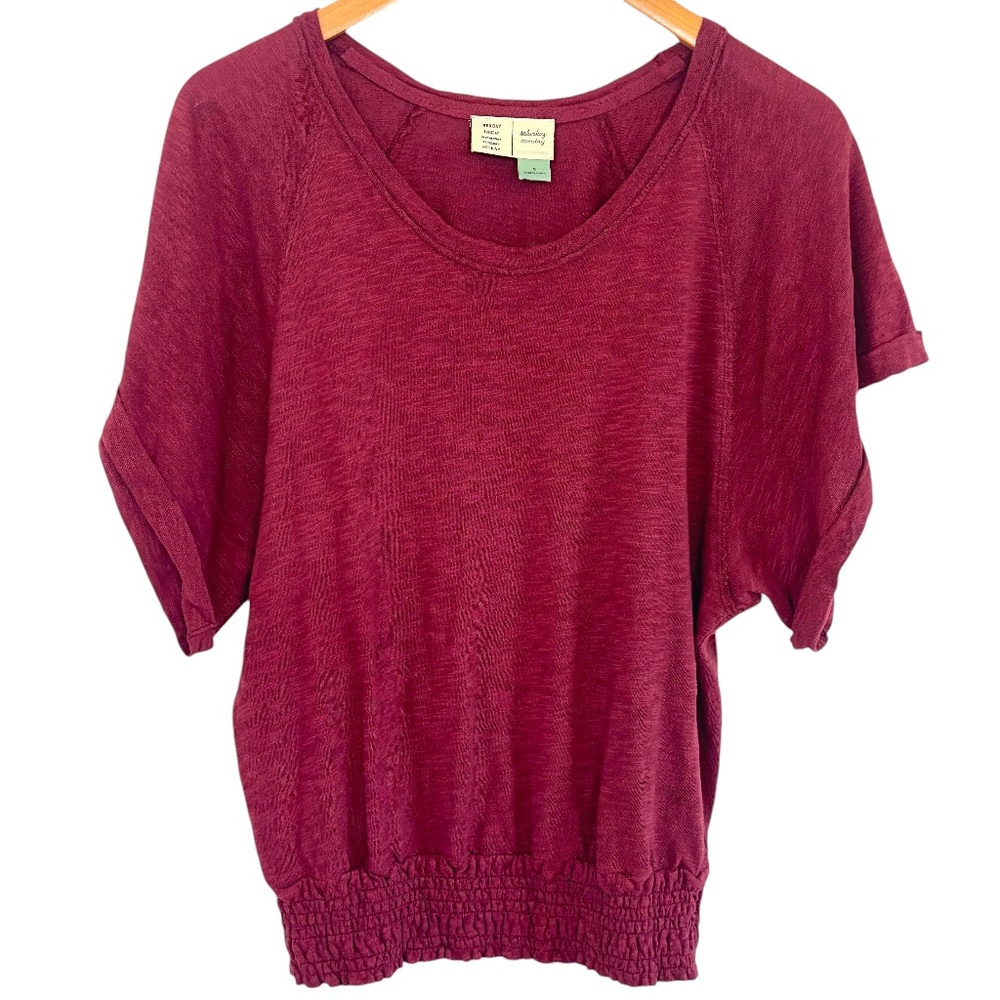 Saturday Sunday Anthropologie Top Small Burgundy Flare Sleeve Boho Tee Shirt